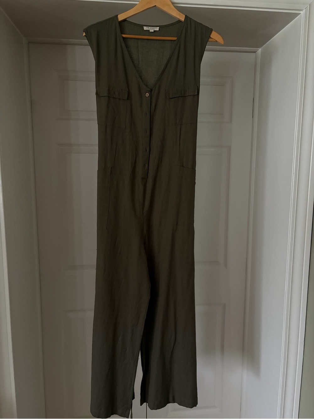 Casual V-Neck Olive Wide-Leg Jumpsuit